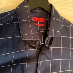 Hugo Boss Navy Blue Windowpane Dress Shirt